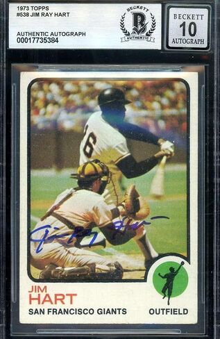 Jim Ray Hart Gem Mint 10 Beckett BAS Signed 1973 Topps Autograph - Baseball Slabbed Autographed Cards in Saudi Arabia