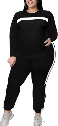 ملابس نسائية من Bealin مقاس كبير مكونة من قطعتين للنساء مخططة وأكمام طويلة بدلة رياضية أطقم الركض in Kuwait