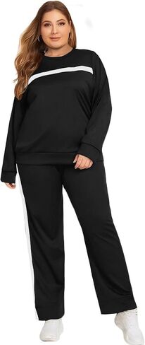 ملابس نسائية من Bealin مقاس كبير مكونة من قطعتين للنساء مخططة وأكمام طويلة بدلة رياضية أطقم الركض in Kuwait