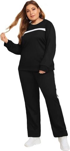 ملابس نسائية من Bealin مقاس كبير مكونة من قطعتين للنساء مخططة وأكمام طويلة بدلة رياضية أطقم الركض in Kuwait