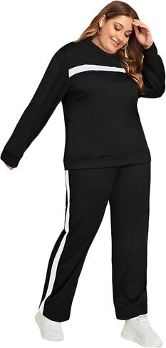 ملابس نسائية من Bealin مقاس كبير مكونة من قطعتين للنساء مخططة وأكمام طويلة بدلة رياضية أطقم الركض in Kuwait