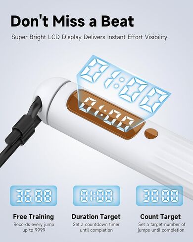حبل القفز الذكي 2 في 1 من كينثيا، التحكم في التطبيق وتسجيل البيانات، حبل القفز اللاسلكي مع عداد للنساء والرجال، جميع الأعمار، حبل القفز قابل للتعديل للياقة القلب في مساحة منزلية محدودة وفي الهواء الطلق in Kuwait