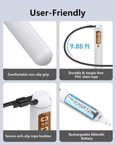 حبل القفز الذكي 2 في 1 من كينثيا، التحكم في التطبيق وتسجيل البيانات، حبل القفز اللاسلكي مع عداد للنساء والرجال، جميع الأعمار، حبل القفز قابل للتعديل للياقة القلب في مساحة منزلية محدودة وفي الهواء الطلق in Kuwait