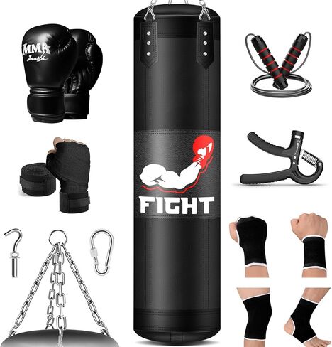 Punching Bag Set for Adults, 4FT Heavy Boxing Bag Set with 12 OZ Boxing Gloves, Suitable for MMA Karate Kickboxing Boxing Muay Thai Training at Home or Gym - Unfilled Heavy Bag in Saudi Arabia