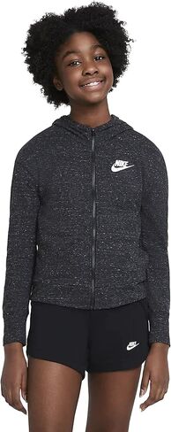 هودي جيرسي بسحاب كامل من Nike Sportswear للأطفال الكبار (للبنات) (كبير، أسود منقط/أسود/أبيض) in Saudi Arabia
