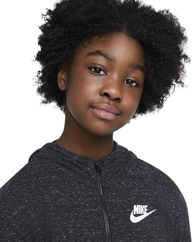 هودي جيرسي بسحاب كامل من Nike Sportswear للأطفال الكبار (للبنات) (كبير، أسود منقط/أسود/أبيض) in Saudi Arabia