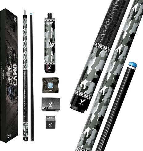 إصدار EVO CAMO Combo Maxbing - عصا حمام السباحة من الألياف الزجاجية، وصلة 3/8 * 10 دبابيس، طرف 12.5 مم، غلاف جلدي من الألياف الدقيقة، امتداد 6 بوصات، طرف الوقت، وقفاز، وطباشير. in Saudi Arabia