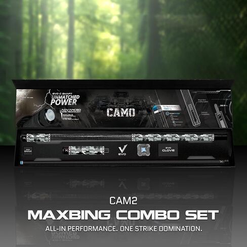 إصدار EVO CAMO Combo Maxbing - عصا حمام السباحة من الألياف الزجاجية، وصلة 3/8 * 10 دبابيس، طرف 12.5 مم، غلاف جلدي من الألياف الدقيقة، امتداد 6 بوصات، طرف الوقت، وقفاز، وطباشير. in Saudi Arabia