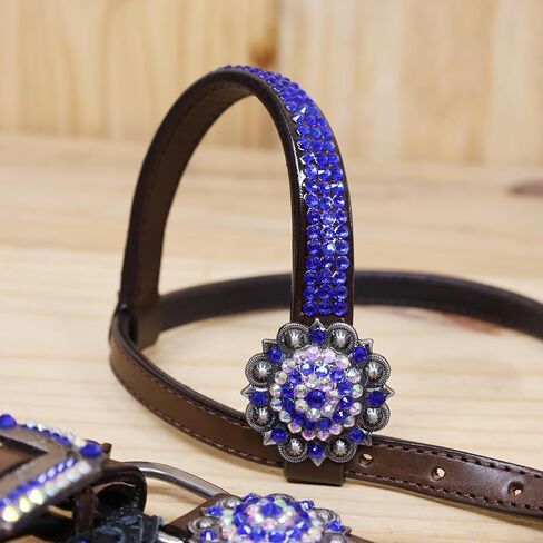 Western Headstall & Breast Collar Tack Set – Gladiator Style with Clyster Stones & Leather Fringe | Genuine Argentine Cow Leather | Antique Nickel Hardware in Kuwait