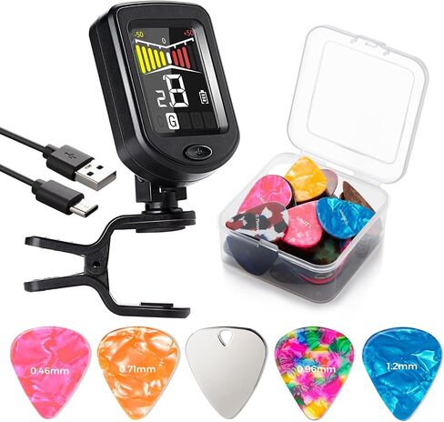 41PCS Guitar Picks Rechargeable Guitar Tuner Clip on Chromatic Digital Tuner Acoustic Guitar Accessories Kit for Guitars Violin, Ukulele, Bass in Saudi Arabia