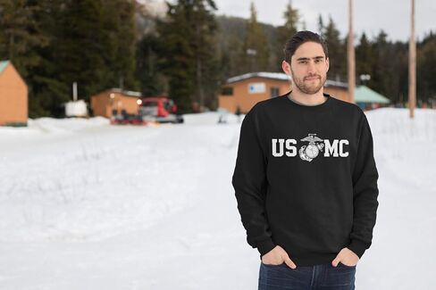Marine Corps Men's Sweatshirts Crewneck USMC Logo Globe in Center Military Sweatshirt in Saudi Arabia