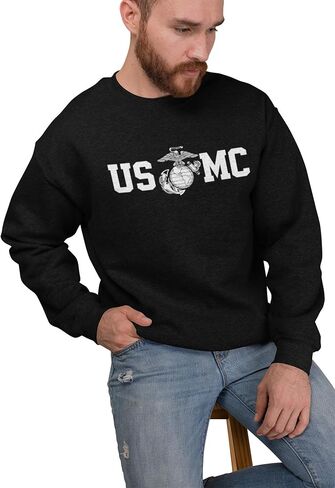 Marine Corps Men's Sweatshirts Crewneck USMC Logo Globe in Center Military Sweatshirt in Saudi Arabia