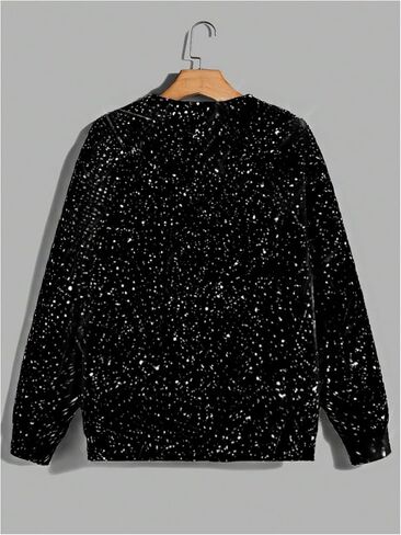 Men's Glitter Graphic Print Crewneck Sweatshirts Long Sleeve Pullover Tops Fall Clothes in Saudi Arabia