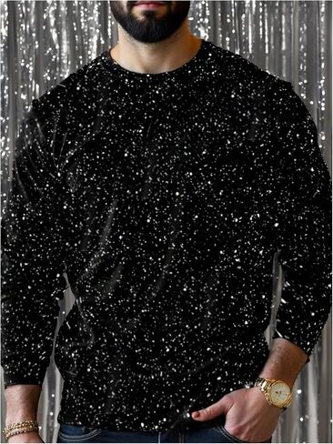 Men's Glitter Graphic Print Crewneck Sweatshirts Long Sleeve Pullover Tops Fall Clothes in Saudi Arabia