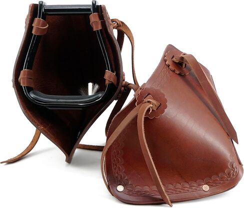 Jeereal Western Saddle Pair Tapadero Stirrups (4.75"), Handmade Tooled Heavy Duty Saddle Leather in Saudi Arabia