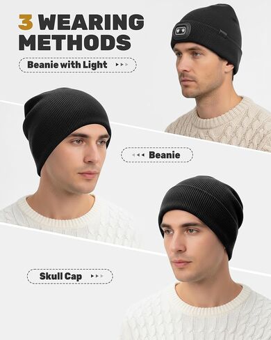 Beanie with Headlamp Beanie with Light LED Winter Stocking Cap Knit Hats for Men Women in Saudi Arabia