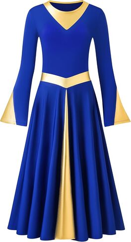 MOLLDAN Women Praise Dance Dress with Lining Metallic Fit Full Length Liturgical Long Sleeve Worship Dress in Saudi Arabia