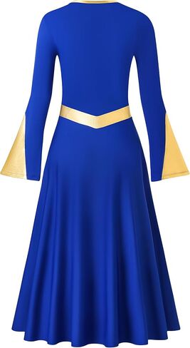 MOLLDAN Women Praise Dance Dress with Lining Metallic Fit Full Length Liturgical Long Sleeve Worship Dress in Saudi Arabia