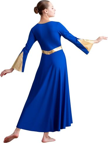 MOLLDAN Women Praise Dance Dress with Lining Metallic Fit Full Length Liturgical Long Sleeve Worship Dress in Saudi Arabia