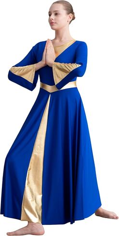 MOLLDAN Women Praise Dance Dress with Lining Metallic Fit Full Length Liturgical Long Sleeve Worship Dress in Saudi Arabia