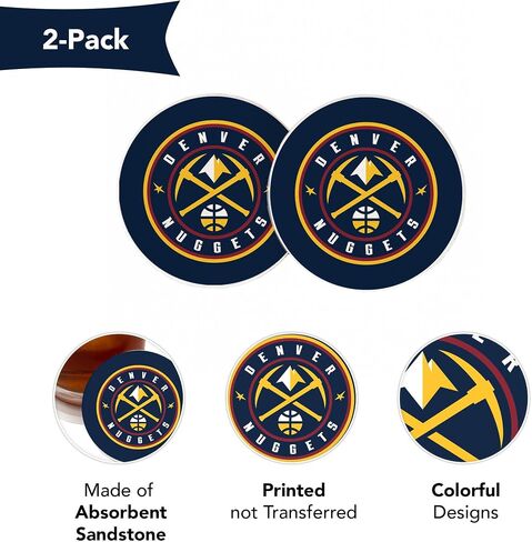 Desert Cactus Denver Nuggets Car Accessories NBA Basketball League Absorbent Sandstone Cup Coasters Licensed Product Set of 2 (Car Coaster A) in Saudi Arabia