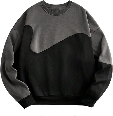 Floerns Men's Color Block Crewneck Sweatshirts Long Sleeve Warm Fleece Baggy Pullover Tops Casual Fall Outfits in Saudi Arabia