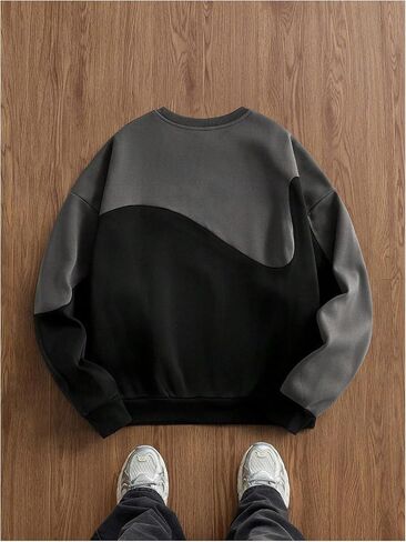 Floerns Men's Color Block Crewneck Sweatshirts Long Sleeve Warm Fleece Baggy Pullover Tops Casual Fall Outfits in Saudi Arabia