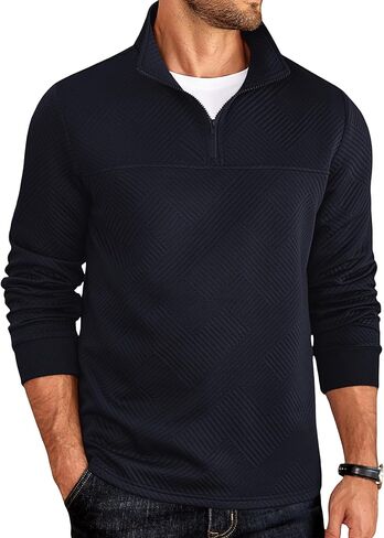 COOFANDY Mens Quarter Zip Sweatshirt Casual 1/4 Zip Pullover Business Casual Polo Sweatshirt Winter Tops Navy Blue in Saudi Arabia