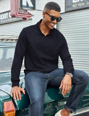 COOFANDY Mens Quarter Zip Sweatshirt Casual 1/4 Zip Pullover Business Casual Polo Sweatshirt Winter Tops Navy Blue in Saudi Arabia