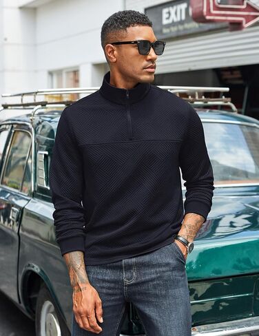 COOFANDY Mens Quarter Zip Sweatshirt Casual 1/4 Zip Pullover Business Casual Polo Sweatshirt Winter Tops Navy Blue in Saudi Arabia