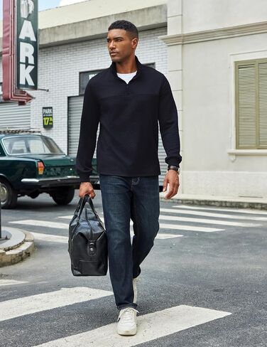 COOFANDY Mens Quarter Zip Sweatshirt Casual 1/4 Zip Pullover Business Casual Polo Sweatshirt Winter Tops Navy Blue in Saudi Arabia
