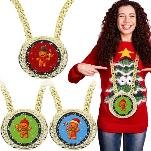 3 Pieces Medals Champ Chain Trophy 6 x 5.25 Inches Christmas Gingerbread Jumbo Award 1st 2nd 3rd Prizes for Women Men Family Decoration Prize Gift in Saudi Arabia