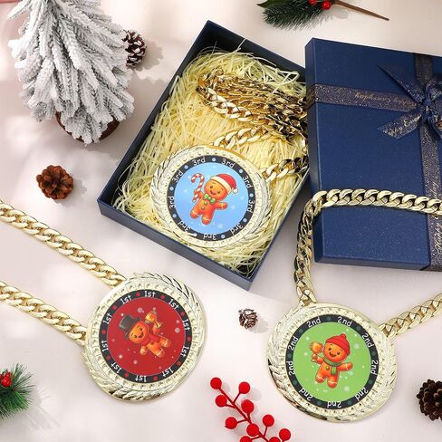 3 Pieces Medals Champ Chain Trophy 6 x 5.25 Inches Christmas Gingerbread Jumbo Award 1st 2nd 3rd Prizes for Women Men Family Decoration Prize Gift in Saudi Arabia
