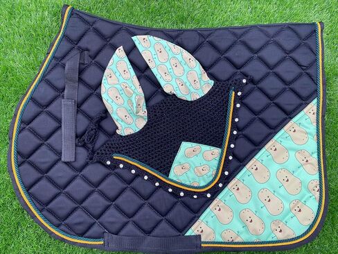 مجموعة وسادة سرج إنجليزية من البطاطا الحلوة Numnah Horse Ear Bonnet سرج من القماش بطانية سرج لركوب الخيل in Saudi Arabia