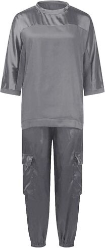 Aniywn Women Two Piece Outfits Sets Summer Satin Smooth Satin Half-Sleeved Top and Pants Set Women Clothing Work Going Out in Saudi Arabia