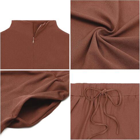 ROYLAMP Women Two Piece Outfits Mock Neck Long Sleeve Knit Crop Top Matching Sets Wide Leg Pants Fall & winter in Kuwait