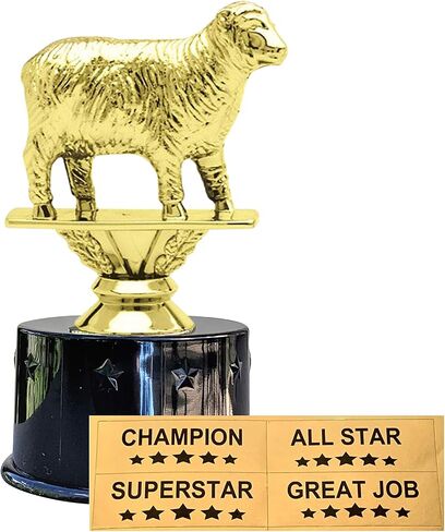 Express Medals Sheep Award Trophy Party Favor Gift Prize Including 4 Gold Color Decals to Custom Personalize The Black Round Base in Saudi Arabia