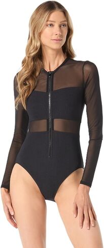 Michael Kors Swimwear Women's Mesh Long Sleeve Zip Front One Piece in Saudi Arabia