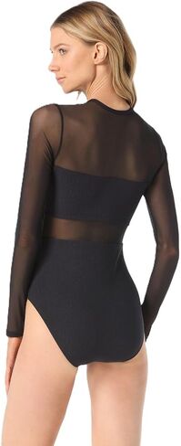 Michael Kors Swimwear Women's Mesh Long Sleeve Zip Front One Piece in Saudi Arabia