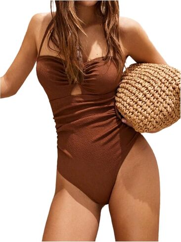 SweatyRocks Women's Tummy Control One Piece Swimsuits Cut Out Ring Front Ruched Bathing Suits in Saudi Arabia