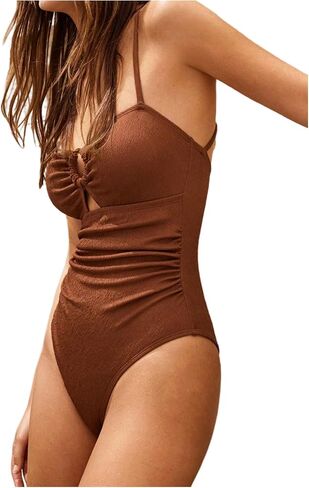 SweatyRocks Women's Tummy Control One Piece Swimsuits Cut Out Ring Front Ruched Bathing Suits in Saudi Arabia