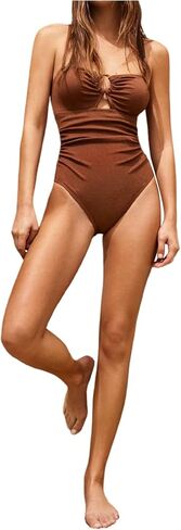 SweatyRocks Women's Tummy Control One Piece Swimsuits Cut Out Ring Front Ruched Bathing Suits in Saudi Arabia