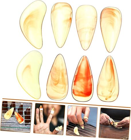 8pcs Amber Guzheng Finger Picks Fingertip Protectors for Adults Lightweight Nail Covers with Moderate Hardness Comfortable Fit for Professional Instrument Practice and Performance in Saudi Arabia