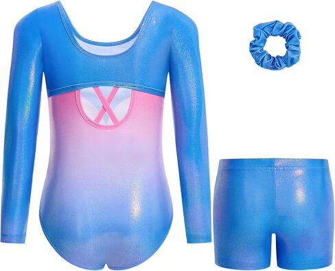 Gogokids Gymnastics Leotards for Girls Sparkly Rhinestone 3/4 Sleeve 3 PCS Ballet Outfit Sets Dancewear for 3-12 Years in Saudi Arabia