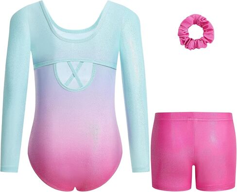 Gogokids Gymnastics Leotards for Girls Sparkly Rhinestone 3/4 Sleeve 3 PCS Ballet Outfit Sets Dancewear for 3-12 Years in Saudi Arabia