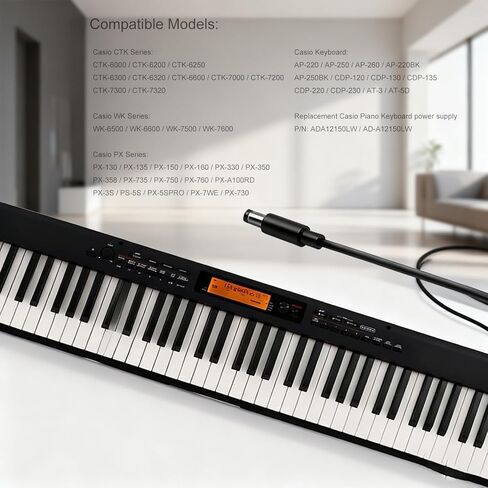 Compatible with Digital Piano Keyboard Casio Privia PX-160 AD-A12150LW AD-A1215LW PX-130 PX-350 CDP-120 CTK-6000 CTK-6300 CTK-7200 Power Adapter-SDUMY in Saudi Arabia
