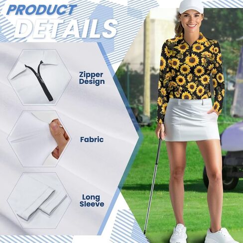2025 Womens Golf Shirt Long Sleeve Shirts Quarter Zip Tennis Shirt Quick Dry Golf Clothes Lightweight XS-2XL in Saudi Arabia