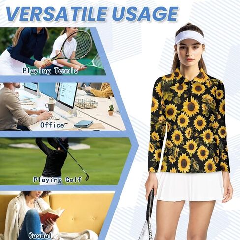2025 Womens Golf Shirt Long Sleeve Shirts Quarter Zip Tennis Shirt Quick Dry Golf Clothes Lightweight XS-2XL in Saudi Arabia