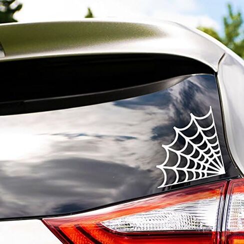 Spider Web Vinyl Sticker - White - Car Bumper Window Sticker 4" x 4" in Saudi Arabia