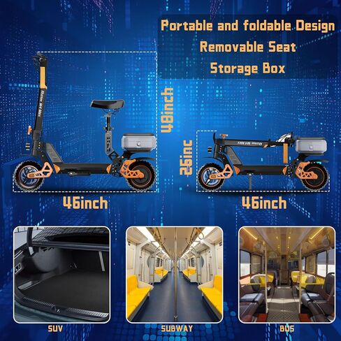 سكوتر كهربائي، محرك 1000/1600/3200/5600 واط، 28-39 ميل في الساعة، نطاق 31-44 ميل، بطارية 15.6/18.2/20.8 أمبير، نظام تعليق مزدوج وفرامل للبالغين مع مقعد وصندوق تخزين in Kuwait